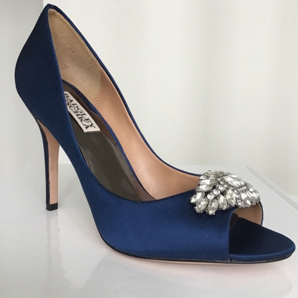 Badgley Mischka royal blue satin open toe pump size 7-7 1/2 - Picture 10 of 10